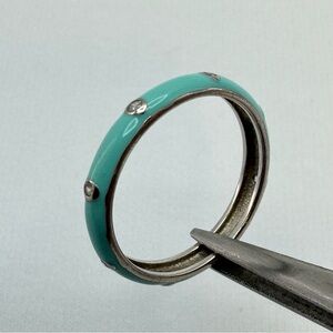Sterling Silver Turquoise Enamel Cubic Zirconia Stacking Ring Size 6.75